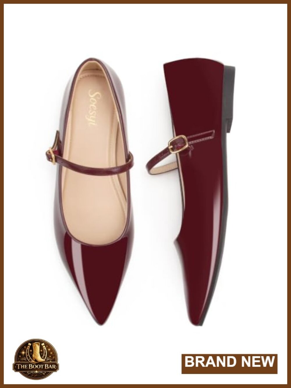 Pointed Toe Mary Jane Flats Adjustable Ankle Strap Cushioned Insole Closed Toe